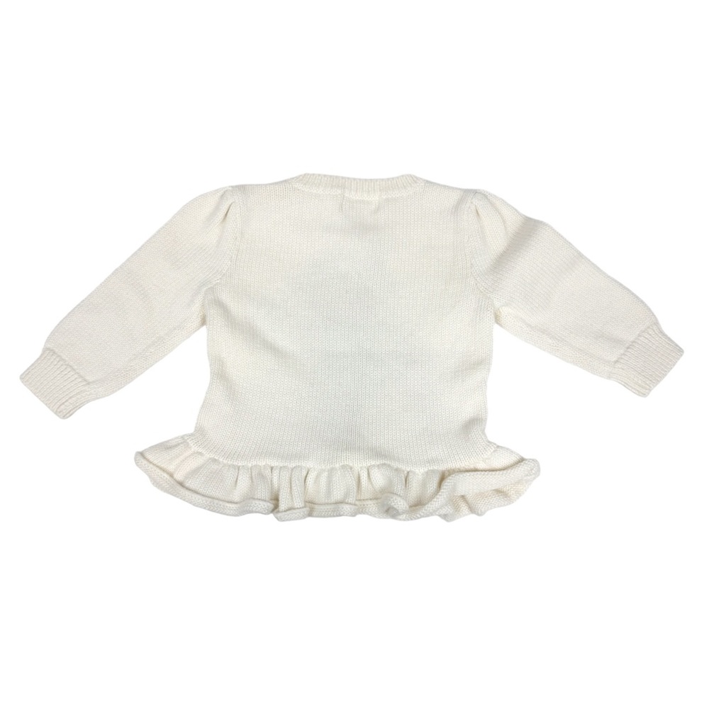 Ralph Lauren Knit Bear Peplum Long Sleeve Sweater Top in Cream Size 6M - Picture 2 of 8